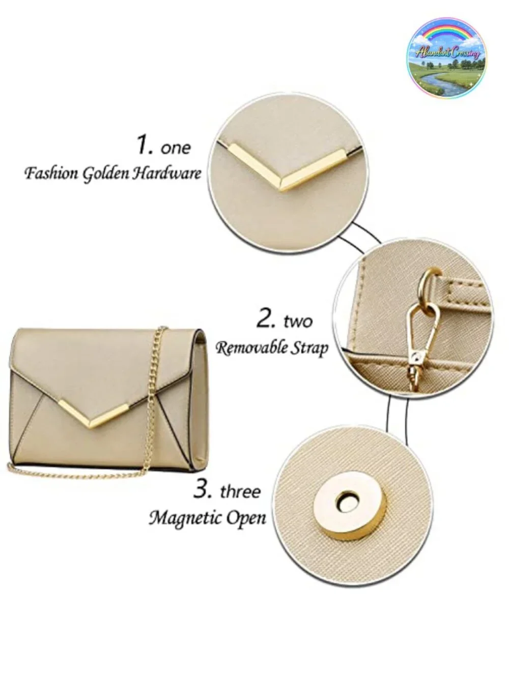 Faux Leather Envelope Clutch with Detachable Chain, Evening Handbag for Party